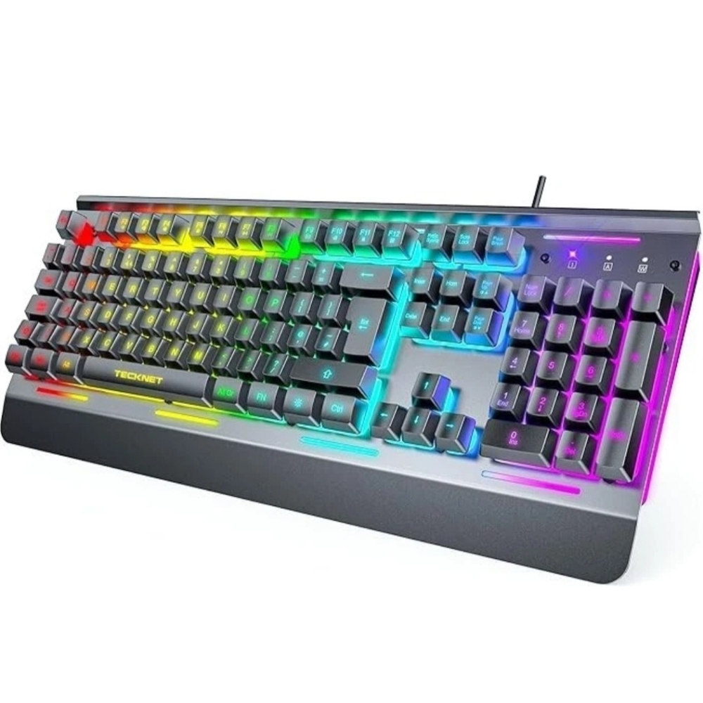 TECKNET TK-KB002 Gaming Keyboard USB Wired 15 Zone RBG All Metal Panel Open Box.